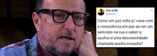 O escritor e jornalista Xico Sá comentou em seu perfil no Twitter o escândalo do recebimento do auxílio-moradia por parte de magistrados e procuradores que residem ou possuem imóvel próprio na mesma cidade onde trabalham; "Como um juiz volta p/ casa com a consciência em paz ao ver um sem-teto na rua e saber que usufrui d uma desonestidade chamada auxílio-moradia?", questionou