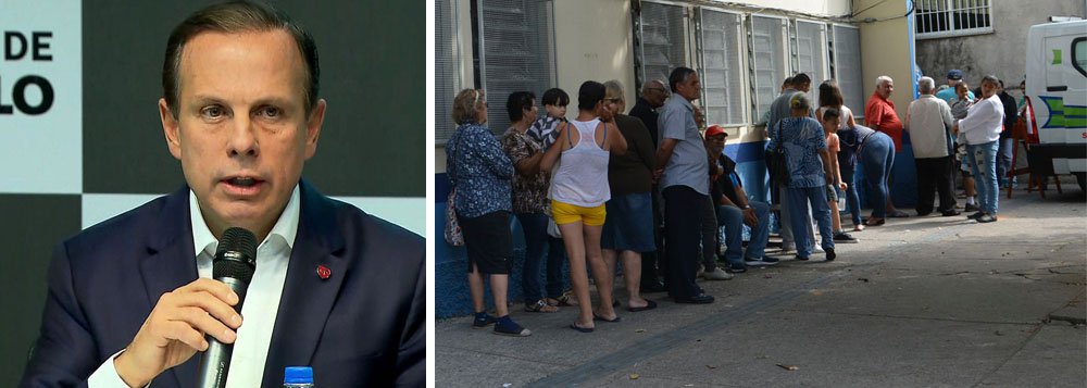Com o chamado Corujão na rede municipal de saúde, iniciado em janeiro, o número de exames na fila caiu de 607 mil em dezembro de 2016 para 234 mil em novembro deste ano, na gestão do prefeito de São Paulo, João Doria (PSDB); mas a lista de espera por consultas de especialidades aumentou, ao passar de 439 mil para 497 mil; também subiram os pedidos de cirurgias na fila, que a partir de julho foram incluídos no Corujão - de 91 mil para 113 mil; em 2017, o número de médicos na capital paulista caiu de 12.953 para 12.529; a promessa de campanha de contratar de imediato 800 médicos não foi cumprida