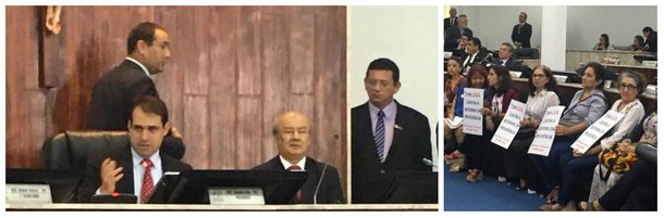 A Câmara Municipal de Fortaleza (CMFor), sob a presidência do vereador Salmito Filho (PDT-CE), realizou hoje (15), uma audiência pública sobre a reforma da Previdência, com a participação do senador José Pimentel (PT-CE). O senador, na condição de ex-ministro da Previdência, no primeiro governo do ex-presidente Lula, conhece profundamente o assunto e apresentou dados oficiais destacando a real situação do sistema previdenciário brasileiro, mostrando claramente o real objetivo do Governo Temer ao querer fazer a reforma. No plenário, um grupo de mulheres protestava, portando cartazes, contra a reforma da previdência
