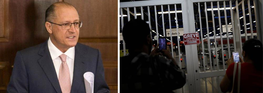 Governador de São Paulo, Geraldo Alckmin (PSDB), usou a teve dos metroviários da capital para defender a privatização das linhas 5-lilás e 17-ouro (monotrilho) do metrô; segundo Alckmin, a linha-4 amarela é a única que está funcionando plenamente, o que reforçaria o fato do governo estar correto quanto às concessões à iniciativa privada; "Nos reforça a convicção de que está correta a concessão da linha 5 e da linha 17. Veja que neste momento a única linha operando totalmente é aquela operada pela iniciativa privada, que é a linha 4", afirmo