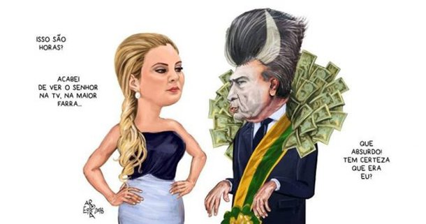 O cartunista Renato Aroeira faz charge na qual ele ironiza a fantasia de "Temer vampiro", levada à Sapucaí pela escola de samba Paraíso do Tuiuti, que desfilou na noite de domingo, primeiro dia de desfiles do Carnaval carioca; na charge, uma irritada Marcela Temer pergunta onde o marido estava e diz que "acabou de ver Temer na TV, na maior farra", em alusão ao desfile da Tuiuti