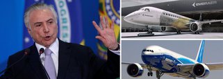 Embora já esteja entregando o pré-sal, Michel Temer afirmou, nesta quinta-feira 21, que não permitirá a venda do controle acionário da Embraer, empresa na qual o governo tem uma 'golden share', ação especial que dá poder de veto em decisões estratégicas; "No meu governo a Embraer jamais será vendida", disse em reunião com o ministro Raul Jungmann (Defesa) e o comandante da Força Aérea, brigadeiro Nivaldo Rossato; o mais provável é que Temer tenha sido pressionado pelos militares da Aeronáutica a não permitir a venda; poder de veto do Planalto se deve a uma "golden share", mecanismo que lhe permite voz em qualquer decisão estratégica da empresa — que foi fundada como estatal em 1969 e acabou privatizada em 1994
 