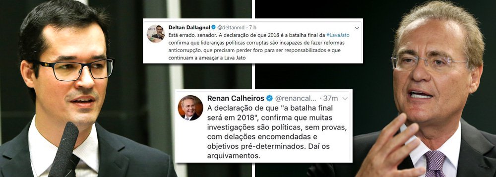 Senador Renan Calheiros (PMDB-AL) afirmou que a declaração dos procuradores da Lava Jato de que 2018 será a "batalha final" da investigação “confirma que muitas investigações são políticas, sem provas, com delações encomendadas e objetivos pré-determinados”; Deltan Dallagnol rebateu, afirmando que “lideranças corruptas são incapazes de fazer reformas anticorrupção”; Renan fez a tréplica, destacando que já se tem "uma legislação avançada contra a corrupção", tirando o Ministério Público do papel
 