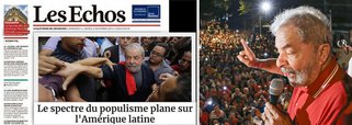 Em uma coluna de página inteira no Les Echos desta sexta-feira (1º), o correspondente do jornal no Brasil, Thierry Ogier, analisa a impopularidade dos atuais presidentes latino-americanos e o fortalecimento dos candidatos antissistema na região, "de direita ou esquerda"; jornalista acredita que se Lula não for impedido pela Justiça de disputar a eleição, sua candidatura deve ser reforçada; "Apesar de seus problemas na justiça, o ex-presidente consegue manter sua popularidade junto a uma parte significativa do eleitorado de esquerda e dos pobres, cujas condições de vida melhoraram durante seus dois mandatos, de 2003 a 2010", escreve