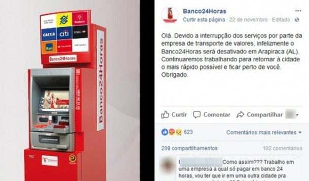 Os caixas eletrônicos do Banco24Horas dos municípios alagoanos de Arapiraca, Marechal Deodoro e Barra de São Miguel serão desativados, conforme anunciou a empresa responsável pelo banco, TecBan; aproximadamente 295 mil usuários serão atingidos; justificativa é a interrupção dos serviços por parte da empesa de transporte de valores