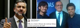 Deputado Paulo Pimenta (PT-RS) destaca pesquisa feita pela Associação dos Especialistas em Políticas Públicas de São Paulo (AEPPSP), com base em critérios de um grupo de estudo da USP, que concluiu que o MBL é o maior distribuidor de notícias falsas na internet; o parlamentar lembra que o ministro Gilmar Mendes, presidente do TSE, quer fazer uma força-tarefa juntamente com o Exército para monitorar notícias falsas durante as eleições e aconselha o magistrado a começar pelo grupo de Kim Kataguiri, com quem Gilmar já até posou para fotos