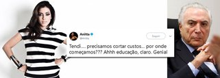 Cantora Anitta detonou a proposta do Banco Mundial, encomendada pelo governo de Michel Temer, para diminuir os gastos públicos no País, acabando com o ensino superior gratuito; "Tendi.... precisamos cortar custos... por onde começamos??? Ahhh educação, claro. Genial", disse Anitta em sua página no Twitter