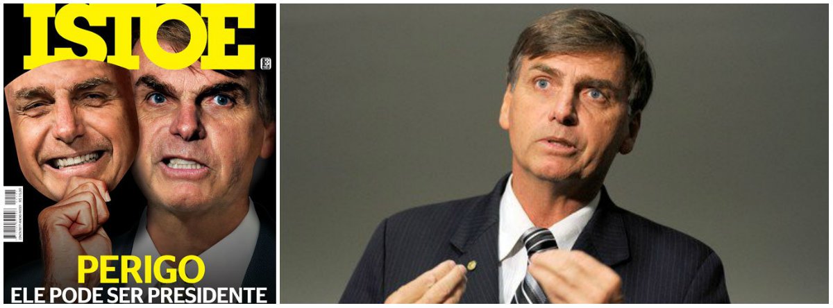 "Perigo, ele pode ser presidente", diz a nova capa da revista da Editora Três, com a foto do pré-candidato à presidência Jair Bolsonaro; nova edição já virou um dos temas mais comentados no Twitter na noite desta sexta-feira 17