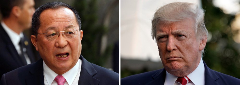 Presidente dos Estados Unidos, Donald Trump, "acendeu o pavio da guerra" com a Coreia do Norte, disse o ministro de Relações Exteriores norte-coreano, Ri Yong Ho; "Com sua declaração bélica e insana na Organização das Nações Unidas, Trump acendeu o pavio da guerra contra nós", disse; "Nós temos que igualar o placar final, apenas com uma chuva de fogo, não com palavras", ameaçou