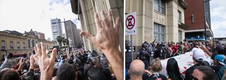 Um vídeo gravado pelo Sindicato dos Muncipários (Simpa) mostra agressões da Guarda Municipal de Porto Alegre na dispersão de servidores que bloqueavam as portas do prédio da Secretaria Municipal de Administração; segundo o sindicato, dois manifestantes foram encaminhados ao HPS: um por ferimento de cassetete e outro por arma de choque; os servidores protestavam contra mudanças no pagamento de gratificações e contra as privatizações dos serviços de água e esgoto da capital gaúcha