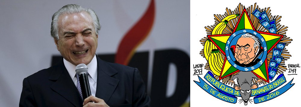 No dia em que se comemora mais um ano da Proclamação da República no Brasil, o chargista Carlos Latuff propôs um novo brasão para simbolizar a república que se transformou o Brasil, depois do golpe parlamentar de 2016, que destituiu sem comprovação de crime uma presidente legítima e honesta e pôs em seu lugar um político acusado de chefiar uma quadrilha 