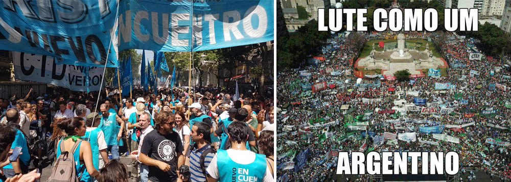 A reforma da Previdência na Argentina foi derrubada por uma gigantesca manifestação popular, que reuniu mais de 200 mil pessoas em Buenos Aires; num dos protestos, a população gritava "isto aqui não é Brasil", em referência ao fato de estarmos sendo governados por um governo golpista – e portanto ilegítimo – que executa uma agenda antipopular e contrária aos interesses nacionais; Michel Temer adiou a reforma por aqui, mas por falta de votos e promete retomá-la em fevereiro; a questão que se coloca é: os brasileiros lutarão como argentinos?