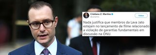 O advogado Cristiano Zanin Martins‏, defensor do ex-presidente Lula, criticou a presença de juízes e procuradores que compareceram nesta segunda-feira 28 à pré-estreia do filme sobre a Lava Jato, em Curitiba; além de membros da força-tarefa, o juiz Sergio Moro e Marcelo Bretas estiveram no evento; “Nada justifica que membros da Lava Jato estejam no lançamento de filme relacionado a violação de garantias fundamentais em discussão na ONU”, tuitou o advogado