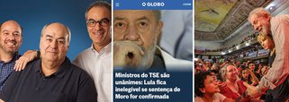Na guerra entre a Globo e o povo brasileiro, que hoje elegeria Lula presidente da República mas pode ter seus direitos cassados por um império midiático construído na ditadura militar, as pressões já chegam ao Tribunal Superior Eleitoral; em reportagem deste sábado do jornal O Globo, ministros do TSE teriam garantido à publicação da família Marinho que Lula estará inelegível após a condenação no TRF-4, prevista para ocorrer no dia 24 de janeiro; segundo a presidente Dilma Rousseff, deposta também por pressão dos Marinho, a Globo sequestrou o Poder Judiciário no Brasil e o instrumentaliza para atingir seus interesses políticos e econômicos