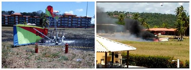 Um ultraleve caiu em Igarassu, no Litoral Norte de Pernambuco, dentro do terreno do Hotel Gavoa localizado perto da Coroa do Avião, na Região Metropolitana do Recife; o piloto, que morreu carbonizado, morava em Caruaru e havia chegado ao hotel na manhã deste sábado (11); ele tinha o hábito de se hospedar no local e usar o ultraleve 