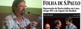 "Fica a pergunta: qual o objetivo de Haddad estar em destaque na foto de uma pesquisa negativa para Doria?", indaga o jornalista; ele afirma que as reprovações não são comparáveis, pois o ex-prefeito petista reajustou a tarifa do transporte logo no primeiro ano de sua gestão, o que gerou protestos de movimentos sociais, que reprimidos violentamente pela PM, só cresceram e desencadearam, com ação coordenada da mídia, nas manifestações de junho de 2013, contra o PT, o governo Dilma e outras pautas