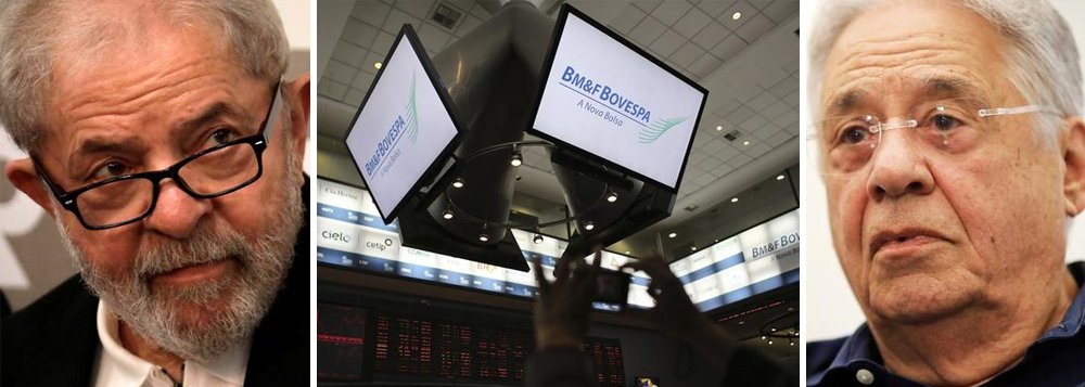 Retornando com uma manobra que foi difundida em 2002, de que a eleição de Luiz Inácio Lula da Silva significaria um terror para o mercado, com quedas na Bolsa e alta do dólar, consultorias têm aplicado estratégia parecida esse ano a cada alta do ex-presidente nas pesquisas; uma comparação das ações mais rentáveis entre os governos Fernando Henrique Cardoso e Lula, entretanto, aponta que, no governo do ex-presidente tucano, o Ibovespa alcançou 159%, enquanto no do petista, ganho acumulado foi de 535%