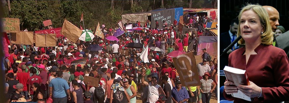 "É lamentável e criminoso o atentado contra o acampamento do Movimento dos Trabalhadores Sem Teto (MTST) em São Bernardo do Campo, ocorrido na tarde deste sábado (16), com tiros disparados por arma de fogo de um condomínio de alto padrão que fica ao lado da área ocupada pelas famílias", diz a senadora Gleisi Hoffmann (PT-PR)
