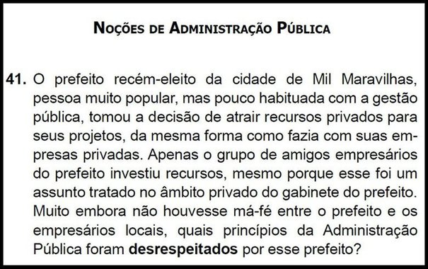 Mais um episódio na disputa entre o governador paulista, Geraldo Alckmin, e o prefeito da capital, João Doria, ambos do PSDB, pela indicação à vaga tucana para concorrer à Presidência da República em 2018; questão em exame para funcionários públicos estaduais faz paralelo a gestor da capital paulistana, atração de recursos privados, falta de transparência e favorecimento de amigos empresários; organizadora do certame nega relação entre a pergunta e o prefeito João Doria