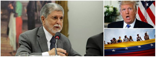 Ex-chanceler e ex-ministro da Defesa dos governos Lula e Dilma, respectivamente, rechaça duramente a ameaça do presidente dos Estados Unidos em usar a força militar na Venezuela; "A ameaça de uso da força tem que ser repudiada com veemência. Além de violar princípios básicos do Direito Internacional, ameaça trazer uma guerra civil, um novo Vietnã para a América do Sul e a nossa fronteira"; o ex-ministro disse ainda que "uma guerra civil trará sofrimentos indizíveis ao povo venezuelano"; "Não podemos ficar indiferentes diante da agressão e da tragédia", defendeu