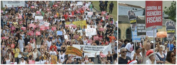 Os servidores estaduais do Rio de Janeiro de diversas categorias fazem um dia de luta e paralisações, contra medidas adotadas pelo governo federal e estadual; trabalhadores da educação vão paralisar as atividades, e os da saúde vão realizar mobilizações ao longo do dia, entre outros servidores; em ofício, o Sindicato Estadual dos Profissionais da Educação do Rio de Janeiro (Sepe) comunica ao secretário de comunicação sobre a greve de 24h, "como parte de uma greve geral do funcionalismo estadual contra as seguidas medidas do Governo Estadual que tanto afetam os servidores públicos ativos e inativos e como [contra] os atrasos de salários, aumento da alíquota previdenciária e a perda de direitos"