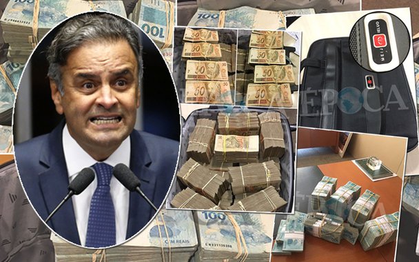 A revista Época publica, nesta sexta-feira, as imagens da propina de R$ 2 milhões paga pela JBS ao senador Aécio Neves (PSDB-MG), que perdeu as eleições de 2014, mas assaltou o poder ao liderar o golpe de 2016, em parceria com Eduardo Cunha e Michel Temer; foram três pagamentos de R$ 500 mil para Aécio, entregues pelo ex-diretor da JBS Ricardo Saud ao primo de Aécio, Frederico Pacheco; Aécio, na prática, hoje governa o Brasil, pois indicou quatro ministros e o presidente da Petrobras, Pedro Parente; foi também ele quem orientou um aliado, o deputado Paulo Abi-Ackel a produzir o parecer que salvou Temer; novo pedido de prisão de Aécio, feito pelo procurador geral Rodrigo Janot, deve ser julgado em breve, pela 1ª Turma do STF; as imagens são chocantes