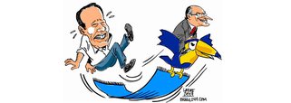 Charge de Carlos Latuff traz o atual cenário no PSDB: enquanto o prefeito de São Paulo, João Doria, afunda sua própria candidatura a presidente, com grosserias contra o cacique tucano Alberto Goldman e com o péssimo governo na capital paulista, dá forças para a candidatura do governador, Geraldo Alckmin