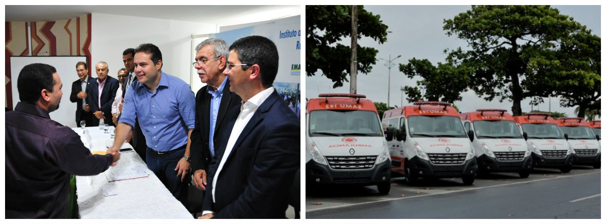 O governador Renan Filho entrega, em Arapiraca, 20 novas ambulâncias, além de um helicóptero para a reestruturação do Serviço de Atendimento Móvel de Urgência (Samu); o Estado investiu R$ 3,8 milhões com recursos próprios nos veículos, que possuem equipamentos de última geração, inclusive rastreador via satélite