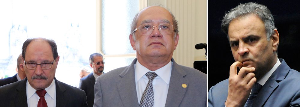 Ministro do Supremo Tribunal Federal e presidente do Tribunal Superior Eleitoral disse ser ilegal a divulgação de interceptações que não sejam úteis ao processo e chamou de "fofocagem no plano das instituições" o relatório da Polícia Federal enviado à Corte que informa que ele e o senador Aécio Neves (PSDB-MG) realizaram 46 ligações entre si, via WhatsApp, em um período de quatro meses; um dos telefonemas ocorreu no mesmo dia em que Gilmar deu uma decisão favorável ao tucano; "É um certo assanhamento, uma certa irresponsabilidade, só que feita não por ativistas, mas por gente que têm responsabilidade institucional: delegado, ministro, juiz... isso não pode se fazer. Isso é abuso de autoridade", irritou-se Gilmar Mendes, durante entrevista em Porto Alegre (RS) nesta segunda-feira 23