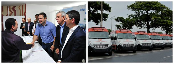 O governador Renan Filho entrega, em Arapiraca, 20 novas ambulâncias, além de um helicóptero para a reestruturação do Serviço de Atendimento Móvel de Urgência (Samu); o Estado investiu R$ 3,8 milhões com recursos próprios nos veículos, que possuem equipamentos de última geração, inclusive rastreador via satélite