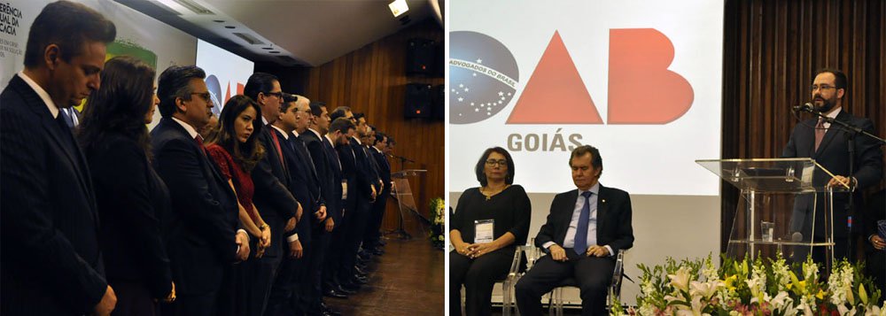 Cerca de 800 advogados reunidos nesta quinta-feira 5 em conferência realizada em Goiânia promoveram um minuto de silêncio em respeito à morte do reitor da UFSC, Luiz Carlos Cancellier de Olivo; o ato foi provocado pelo secretário-geral da OAB, Felipe Sarmento, que em seu discurso criticou a exposição midiática ostensiva dos cidadãos em ações policiais recentes sem que contra eles pesem prova irrefutável ou condenação judicial; "Não há Brasil se sacrificarmos o Estado Democrático de Direito", declarou