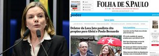 A senadora Gleisi Hoffmann, presidente nacional do PT, acusou o jornal Folha de S. Paulo de promover notícias falsas sobre ela e o PT - a matéria do jornal paulista está intitulada como "Delator da Lava Jato paulista cita propina para Gleisi e Paulo Bernardo"; de acordo com a parlamentar, "esse assunto já foi noticiado anteriormente e já o desmentimos"; "Seria bom que o jornal, ao fazer a denúncia, colocasse as provas que dão base ao que se fala", criticou a dirigente petista 