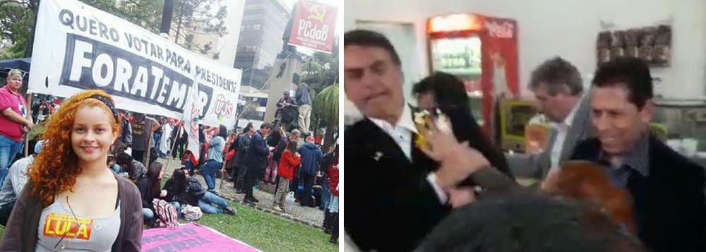 A autora do escracho contra o deputado Jair Bolsonaro nesta semana em Ribeirão Preto, interior de São Paulo, vem sendo identificada como "Gabi", filiada ao PCdoB; depois da ovada, ela passou a ser alvo de notícias falsas na internet, como a de que vem infectando homens e mulheres com Aids na cidade paulista