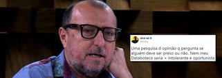 O jornalista Xico Sá, colunista do jornal El País, criticou a pesquisa do instituto Datafolha sobre se o ex-presidente Luiz Inácio Lula da Silva deveria ser preso ou não; "Uma pesquisa d opinião q pergunta se alguém deve ser preso ou não. Nem meu Databoteco seria + intolerante e oportunista", escreveu Sá em sua página no Twitter 