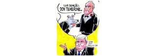 Na charge de Latuff, Michel Temer, denunciado como chefe do quadrilhão, é Dom Temerone