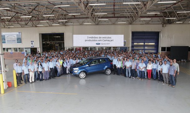 A Ford celebrou o marco de 3 milhões de veículos fabricados no Complexo Industrial Ford Nordeste, em Camaçari, um fato histórico da empresa pioneira do setor automotivo no Nordeste brasileiro. Além do mercado interno, cerca de 30% desse volume foi destinado à exportação para países da América do Sul e México; com capacidade de produção de 250 mil veículos por ano, o complexo da Ford na Bahia trabalha em três turnos e é responsável pela fabricação dos compactos Ka e Ka+, que formam uma das linhas mais vendidas do País, além do EcoSport