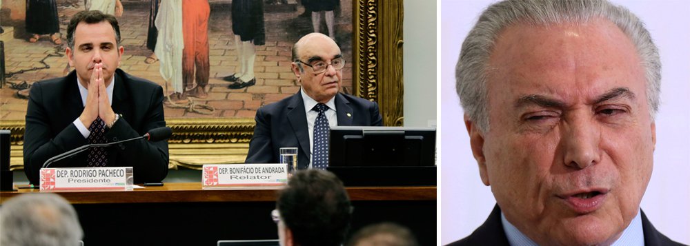 Por 39 votos favoráveis 26 contrários, a Comissão de Constituição e Justiça da Câmara aprovou o relatório do deputado Bonifácio Andrada (PSDB) que recomenda a rejeição da denúncia de organização criminosa e obstrução de Justiça contra Michel Temer e os ministros Eliseu Padilha e Moreira Franco; mesmo com a decisão da CCJ, a palavra final sobre o prosseguimento ou não do processo para o Supremo Tribunal Federal (STF) cabe ao plenário da Câmara; votação ainda não tem data definida