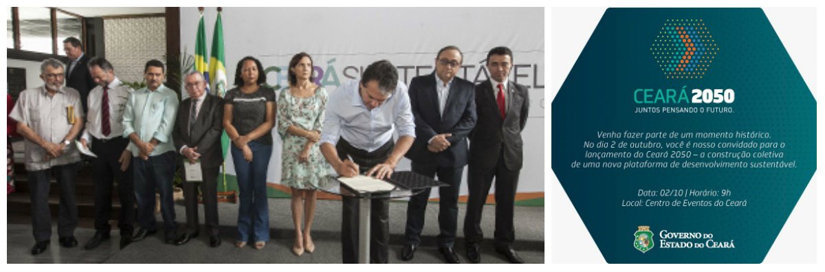 O governador Camilo Santana marcou para o próximo dia 2 de outubro o lançamento do projeto Ceará 2050, que seria um plano estratégico de desenvolvimento econômico do Estado até 2050, a partir da "construção coletiva de uma nova plataforma de desenvolvimento sustentável". O plano Ceará 2050 integra o Pacto por um Ceará Sustentável, instalado pelo governador Camilo Santana, no ultimo mês de agosto. O Ceará Sustentável é um dos eixos de desenvolvimento proposto pelo Governador Camilo Santana no seu Plano de Governo intitulado 7 Cearás 
