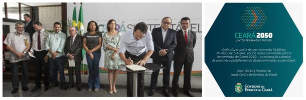 O governador Camilo Santana marcou para o próximo dia 2 de outubro o lançamento do projeto Ceará 2050, que seria um plano estratégico de desenvolvimento econômico do Estado até 2050, a partir da "construção coletiva de uma nova plataforma de desenvolvimento sustentável". O plano Ceará 2050 integra o Pacto por um Ceará Sustentável, instalado pelo governador Camilo Santana, no ultimo mês de agosto. O Ceará Sustentável é um dos eixos de desenvolvimento proposto pelo Governador Camilo Santana no seu Plano de Governo intitulado 7 Cearás 