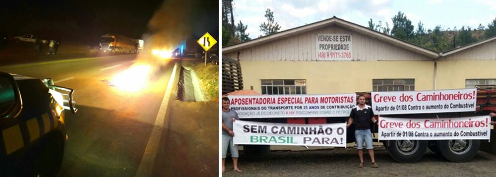 Caminhoneiros, que paralisaram o País no final de 2015 num ato contra a presidente eleita Dilma Rousseff, fazem protestos em estradas do país na manhã desta terça-feira (1º) contra o aumento dos impostos sobre os combustíveis, que encareceu o preço nos postos; até as 10h30, havia registros de atos em rodovias de São Paulo, Minas Gerais, Bahia, Mato Grosso, Santa Catarina e Espírito Santo – alguns deles com bloqueio de pistas