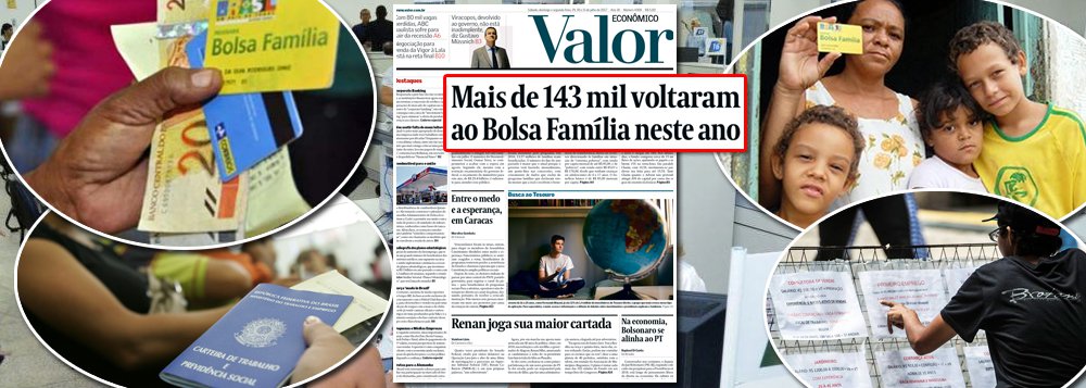 O fracasso da política econômica e o desemprego recorde provocados por Michel Temer levaram mais de 143 mil famílias retornaram ao Bolsa Família neste ano; a fila de espera também cresceu; ela chegou a estar zerada nos meses de janeiro e fevereiro, mas aumentou gradualmente e atingiu 525 mil famílias; Mesmo com a procura elevada, a quantidade de benefícios do bolsa caiu; em julho, 12,7 milhões de famílias foram atendidas. No fim de 2016, esse número era de 13,57 milhões
