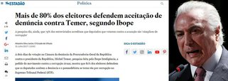 Jornalista Fernando Brito avalia que apesar da pesquisa Ibope dizendo que 81% dos brasileiros querem o afastamento de Michel Temer e a convocação de novas eleições, ele não será derrotado na Câmara; "A temporada é de compras, em Brasília e Aécio Neves, no sábado, foi levar seu tabuleiro para Michel Temer, no Jaburu. Saiu de lá com um portfólio de bondades para prometer aos prefeitos ligados aos deputados e um apelo para que resista a entregar o comando do PSDB", diz Brito; "A queda de Temer virá pela crise, não pela moralidade"