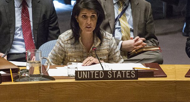 A representante dos EUA na ONU, Nikki Haley, disse que o tempo para negociar sobre a Coreia do Norte "terminou", e que mais uma resolução fraca do Conselho de Segurança da ONU é "pior do que nada"; razão para a retórica é o recente lançamento de um míssil balístico "intercontinental" pela Coreia do Norte; Haley ressaltou que "uma resolução adicional do Conselho da Segurança da ONU que não aumenta significativamente a pressão internacional sobre a Coreia do Norte não tem valor", e isto "mostra para o ditador norte-coreano que a comunidade internacional não o quer desafiar a sério"