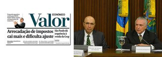Jornal Valor Econômico destaca nesta quarta-feira, 13, que "houve queda quase generalizada dos tributos, particularmente aqueles mais relacionados com a atividade econômica, como a Cofins e o Imposto sobre Produtos Industrializados (IPI)"; isso, lembra o jornalista Fernando Brito, antes da farta distribuição de recursos públicos que Temer começa a fazer para segurar seu poder minguante, indica que haverá uma corrida desesperada para vender patrimônio e concessões públicas, para tentar manter o déficit público dentro da meta de déficit de R$ 139 bilhões; "Como diz Michel Temer, o Brasil está nos trilhos. E ouve-se o barulho do trem chegando"