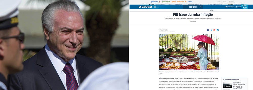 Reportagem do jornal dos Marinho, que já abandonou Temer e criticou o TSE por ter livrado o peemedebista da cassação, afirma que o "PIB fraco derruba inflação"