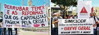 As paralisações em Minas Gerais – contra as reformas trabalhista, da Previdência, a terceirização, e com as pautas "Fora, Temer" e “Diretas, já” -  atingem todo o Estado, com a adesão de categorias de todos os setores, 32 manifestações estão programadas na capital e no interior; presidente da CUT-MG, Beatriz Cerqueira diz que “a Greve Geral faz parte de uma luta da vida contra a morte. É a luta pelo direito ao emprego, para que as pessoas continuem tendo direito à carteira assinada”; Michel Temer também foi o presidente do País a ser denunciado por corrupção e, segundo o Datafolha, tem a menor popularidade em 28 anos, com 7% de aprovação