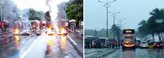 Quem precisou seguir pela Avenida Fernandes Lima esbarrou em um protesto de movimentos sociais contra as reformas propostas pelo governo federal; manifestantes atearam fogo em pneus e fecharam os dois sentido da via, no trecho que fica nas imediações da Eletrobras Distribuição Alagoas, na Gruta de Lourdes; rodoviários e bancários também param em protesto contra as reformas trabalhista a previdenciária do governo de Michel Temer, que também foi denunciado por corrupção passiva pelo procurador-geral da República, Rodrigo Janot, e será alvo da novas denúncias