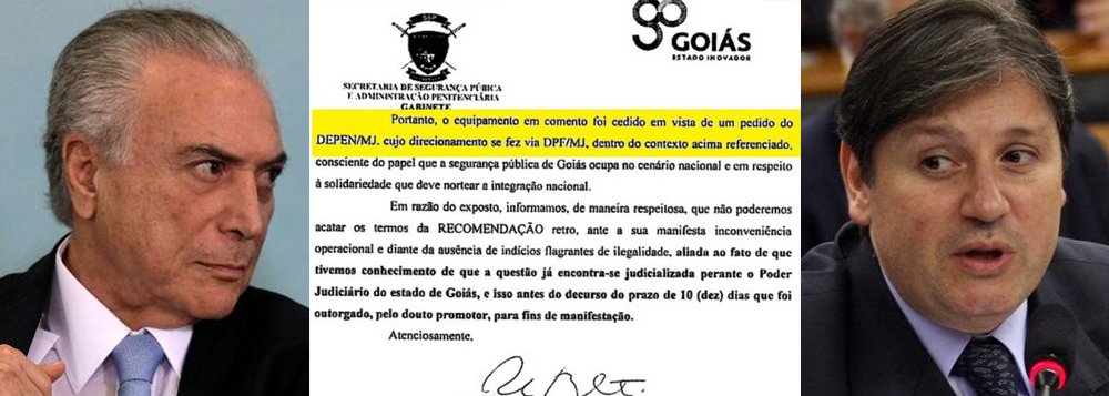 Um ofício da Secretaria de Segurança Pública e Administração Penitenciária de Goiás mostra que, ao contrário do que afirma o ministro da Justiça, Torquato Jardim, o Planalto pressionou para que Rodrigo Rocha Loures, o homem da mala de Michel Temer, recebesse rapidamente uma tornozeleira eletrônica e, assim, deixasse a cadeira; o documento mostra que a tornozeleira de Loures foi cedida após uma solicitação "emergencial" do Departamento Penitenciário Nacional