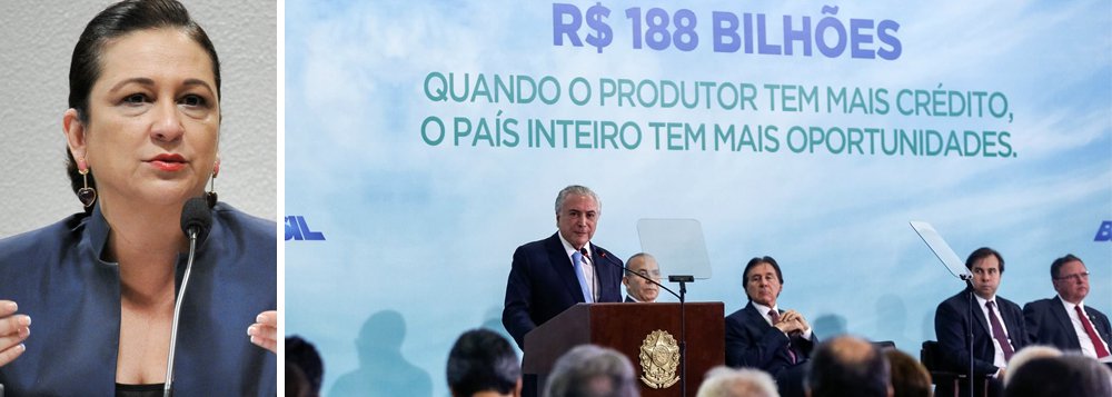 Ex-ministra da Agricultura diz que o juro para o crédito ao agricultor anunciado nesta quarta-feira 7 pelo governo Temer "é incompatível com a realidade"; segundo a senadora, o orçamento anunciado para o setor deve acabar sendo reduzido em relação a 2016; "Eu lancei R$ 202 bilhões e foram executados R$ 189 bilhões. A [verba] deste ano pode chegar a R$ 170 bilhões", afirmou