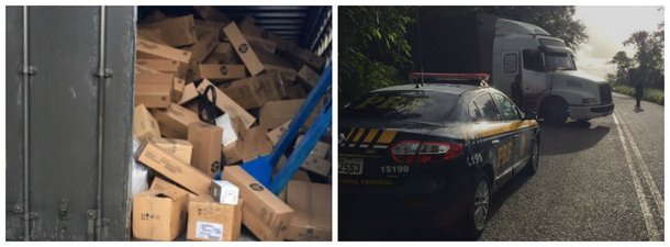 A Polícia Rodoviária Federal (PRF) recuperou uma carga de tonners avaliada em R$ 1,5 milhão; dois veículos roubados também foram recuperados; ação aconteceu a 300 metros da BR-101, em Alagoas; uma ligação de uma empresa de rastreamento de veículos informando que havia perdido contato com o motorista de um caminhão e que suspeitava que ele havia sido roubado foi fundamental para ação da PRF